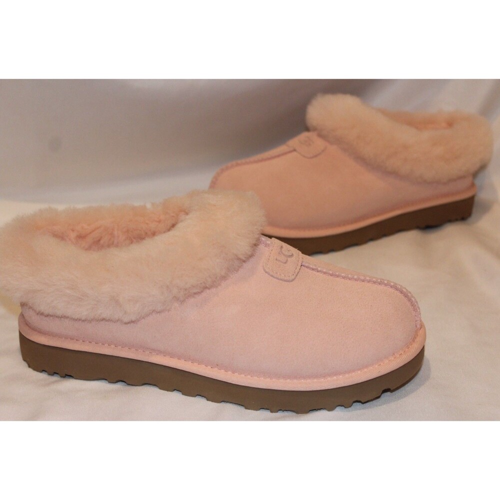 NIB UGG WOMEN'S TAZZETTE‎ SUEDE SHEARLING SLIP ON SLIPPERS PEACH NIB
